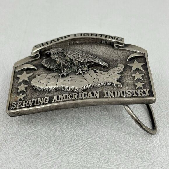 Vintage 1981 Bergamot Brass Works Belt Buckle Sharp Lighting Eagle USA Stars - Picture 2 of 5